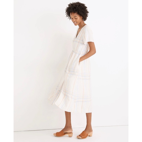 NWT Madewell Linen-Blend Clara Midi Dress in Plaid Pastel - Picture 4 of 12
